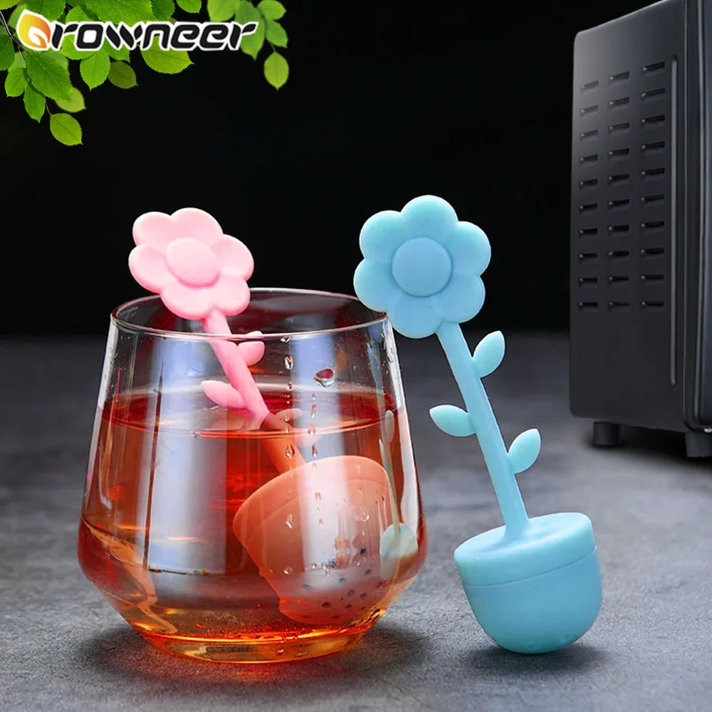 

Creative Flower Shape Tea Infuser Reusable Silicone Tea Strainer With Long Handle Spice Teaware Household Kitchen Accessories