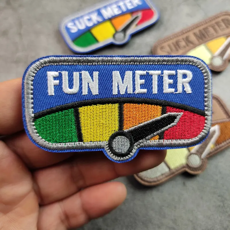 FUN/SUCK METER Embroidery Patches Red Orange Yellow Green Directional Arrow Badges For Clothing Backpack Garment Accessory |