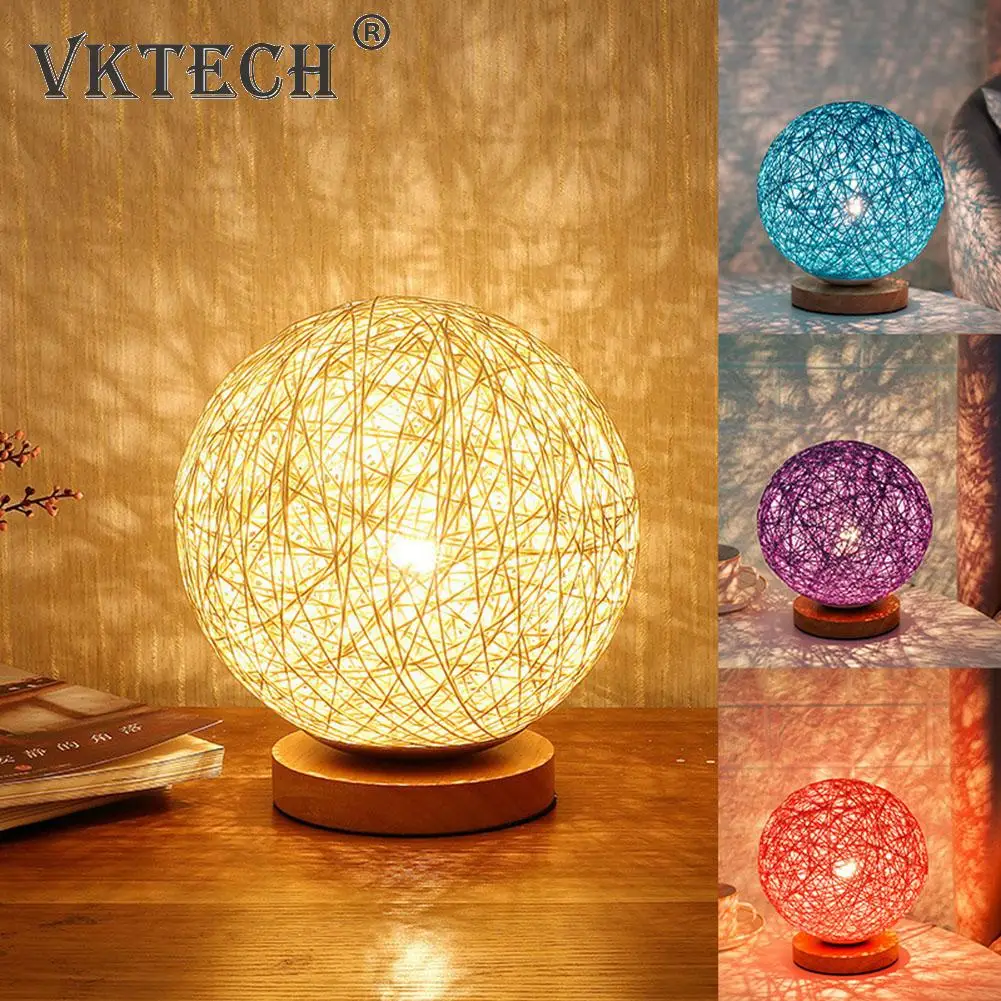 

Nordic Wooden Table Lamps LED Wood Moon Lamp USB Rattan Ball Lantern for Home Bedroom Living Room Bedside Night Lights Moonlight