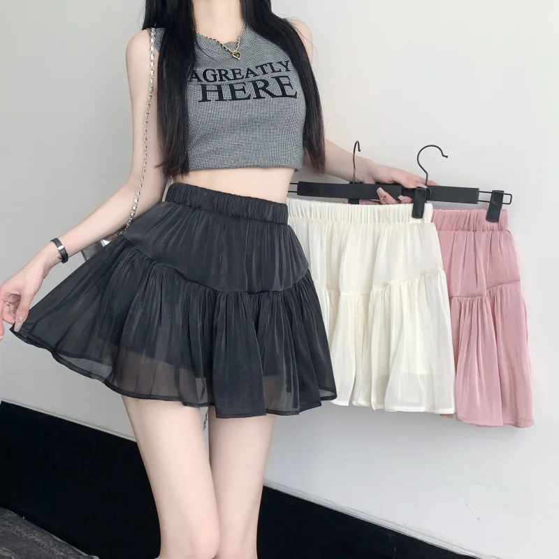 

Пышная кружевная плиссированная мини-юбка с оборками, женская летняя облегающая трапециевидная юбка с высокой талией, шорты, милая Повседневная корейская мода