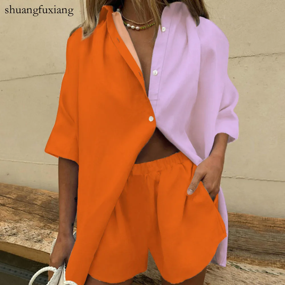 Повседневные лоскутные комплекты из двух предметов Женские наряды Летняя