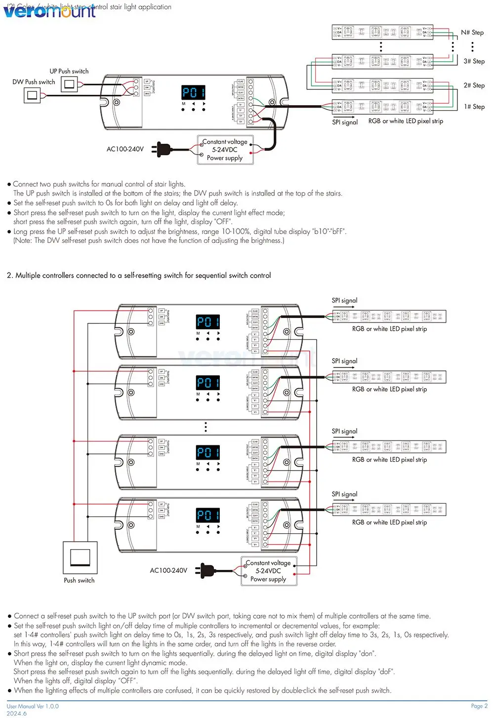 Контроллер лестничного освещения Skydance ES-DP двойной кнопочный SPI-контроллер для