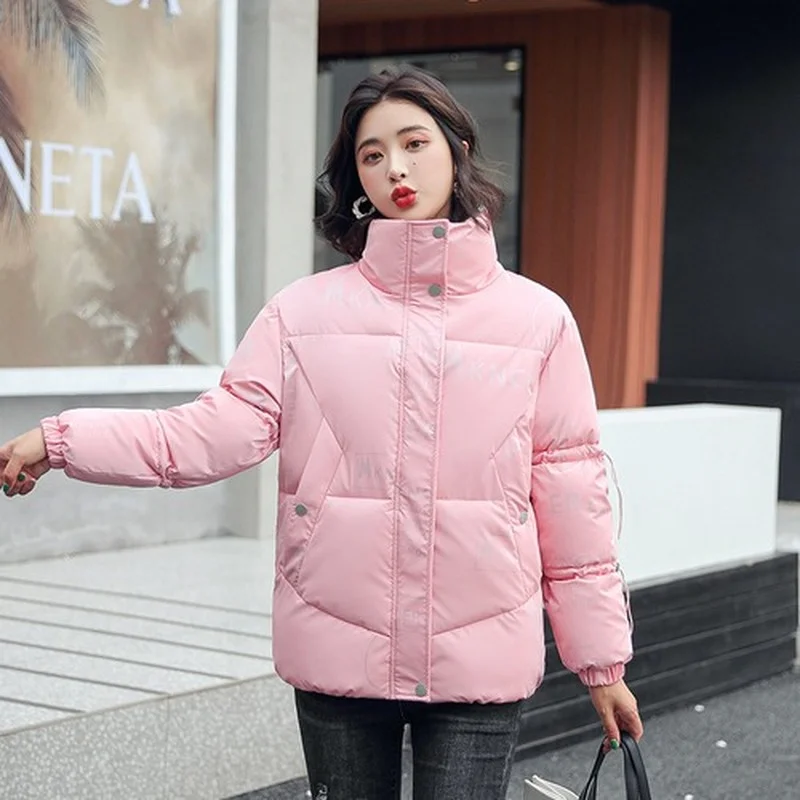 New Winter Bright Face Fashion Temperament Stand Collar Short Down Padded Jackets Women 2023 Korean Loose Coats Bread Clothes