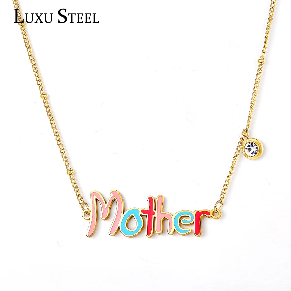 LUXUSTEEL 316L подвеска с надписью Мать ожерелья для женщин модные красочные мама