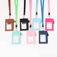 1pcs black business credit card id badge wallet pouch women men coin card purse holder neck strap student bus card bags