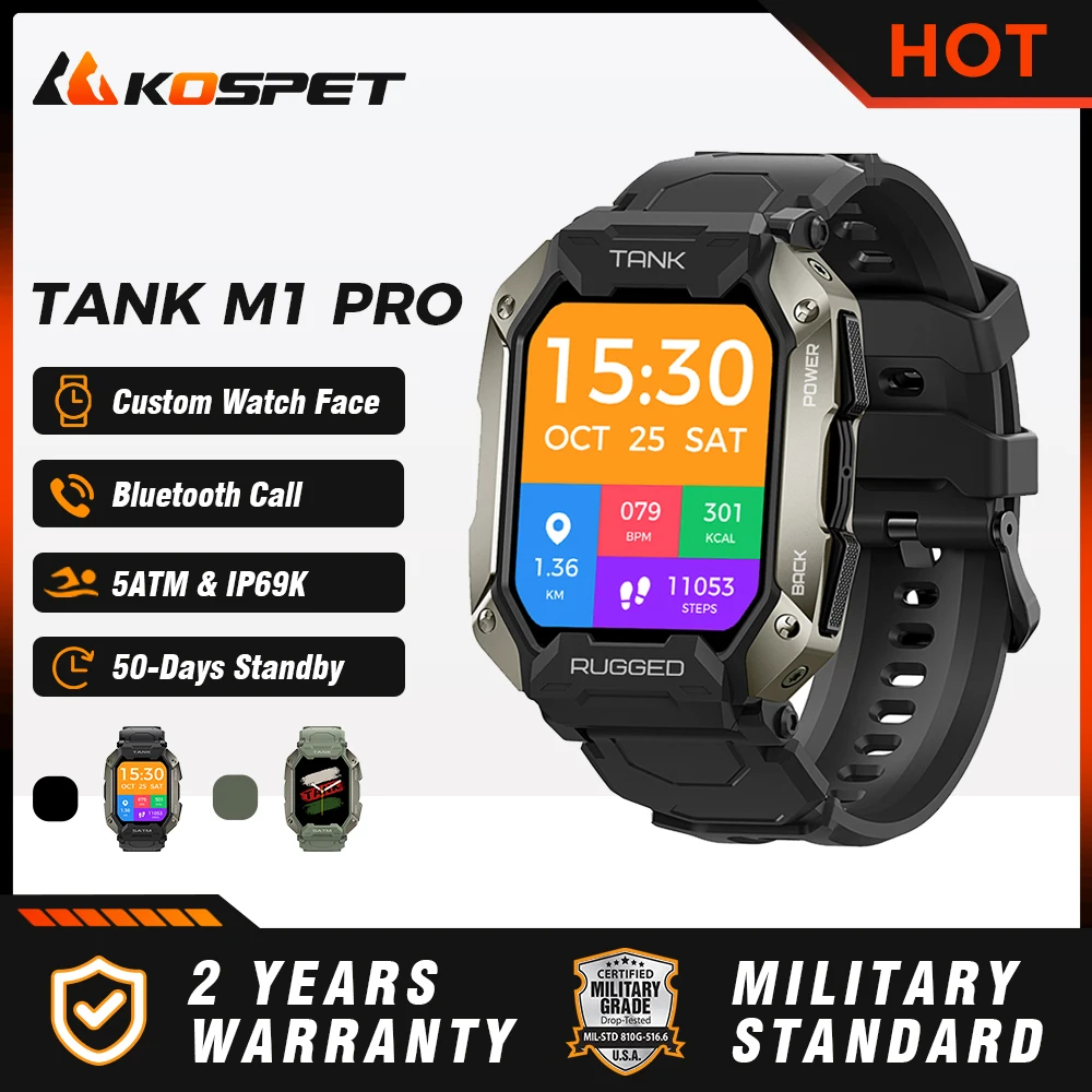  KOSPET TANK M1 PRO Smartwatch Men Answer/Make Call IP69K 5ATM Waterproof Smart Watch Sport Fitness Tracker Watches for Men 