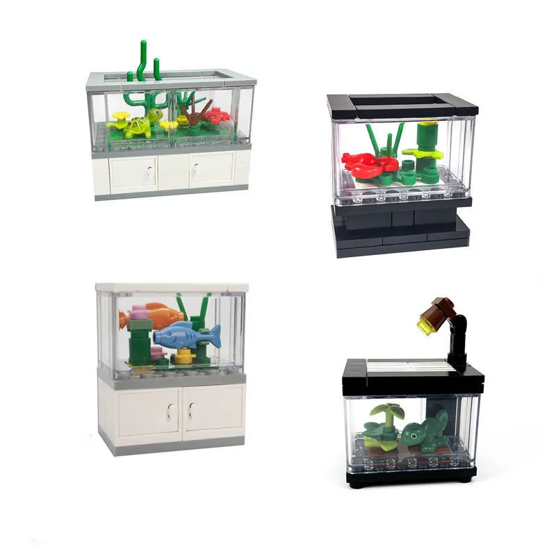 

Creative City Mini Fish Tank Bricks LivingRoom Building Blocks Interior Decoration Assembled Fish Reptile Climbing Pet Toy MOC