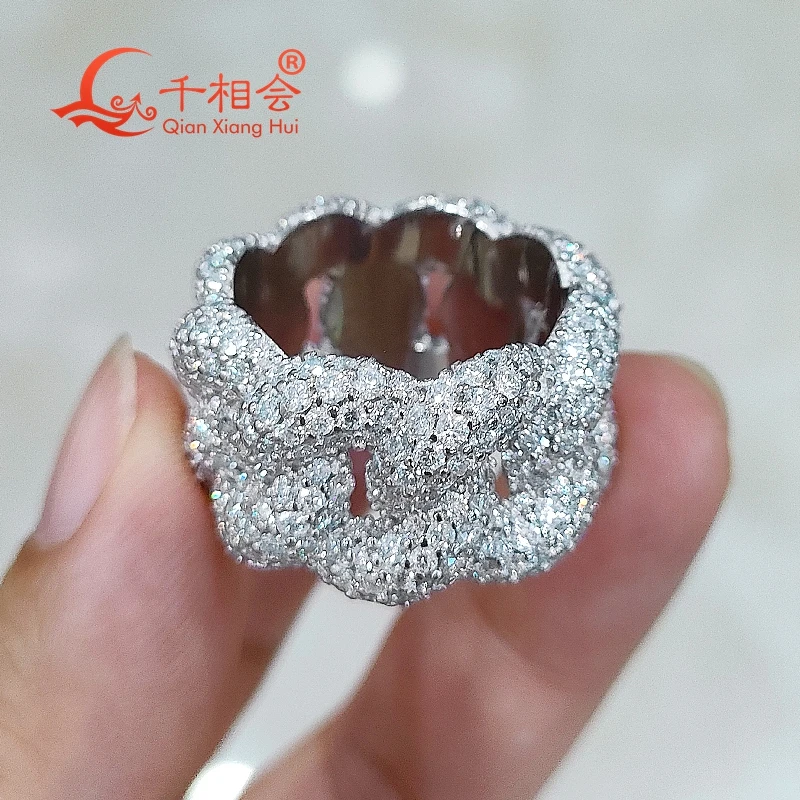 15 5 мм Стерлинговое Серебро 925 пробы пять рядов полумесяц хип-хоп моиссанит кольцо