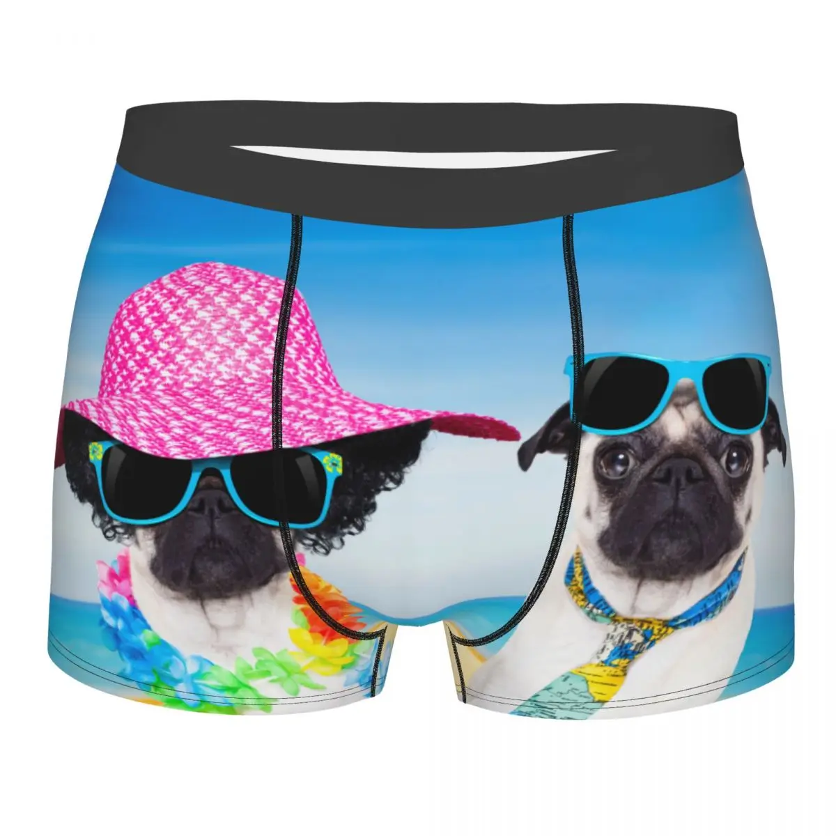 

Male Panties Men's Underwear Boxer Couple Of Pug Dogs On Summer Beach With Sunglasses Funny Hat Underpants Comfortable Shorts