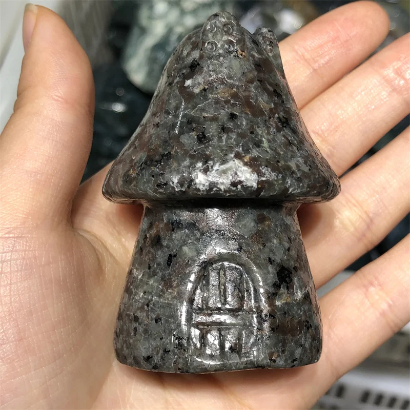 

High-quality Yooperlite Mushroom House Carved Healing Crystal Reiki Gem Figurine Spiritual Wicca Energy Gemstone Gift