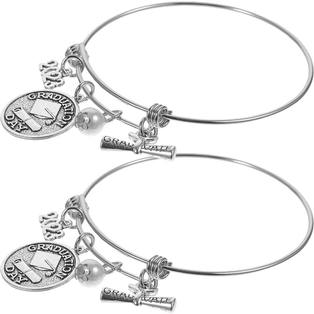 

2 Pcs Graduation Season Bracelet Senior Gifts Jewelry Party Adjustable Bangle Stainless Steel 2023 Bangles Miss Women