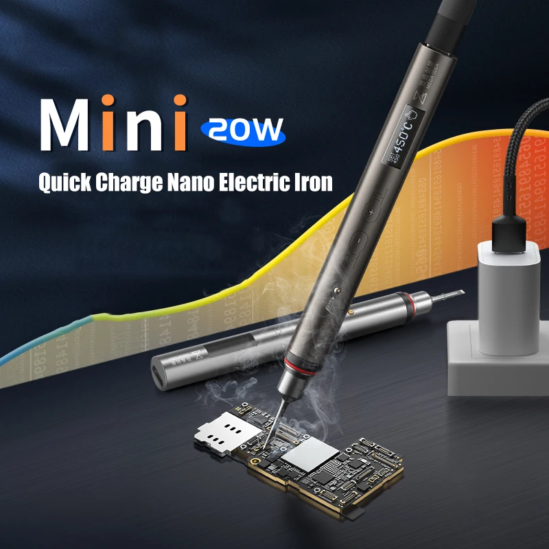 Электрические паяльники QIANLI MEGA-IDEA Mini Quick Charge Nano Electric Iron 115 Series 20W LED display USB 3,0 с быстрой зарядкой