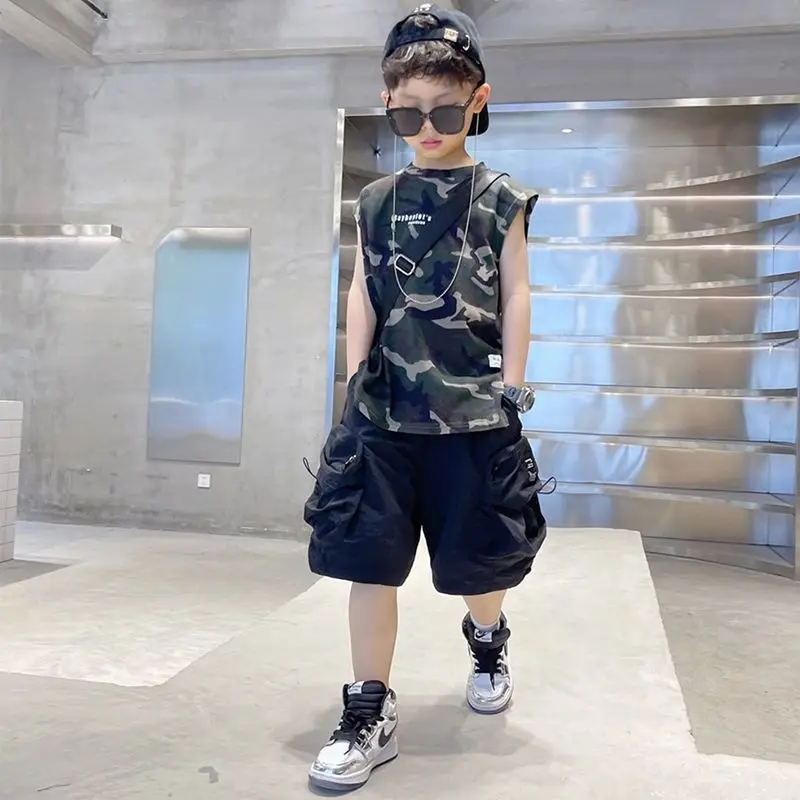 

Boys Clothing Sets 2023 Fashion Summer Solid Cotton T-shirts + Camouflage Pants Kids Boys Casual Style Children Sets 4-12Yrs