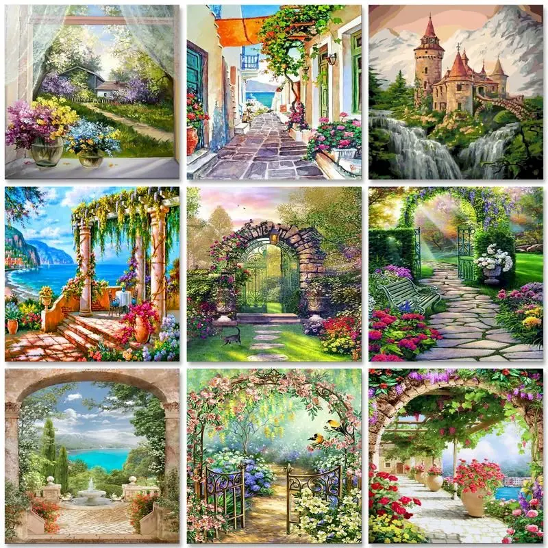 

PhotoCustom живопись по номерам на холсте искусственный сад пейзаж DIY маркеры по номерам уникальный подарок домашний декор