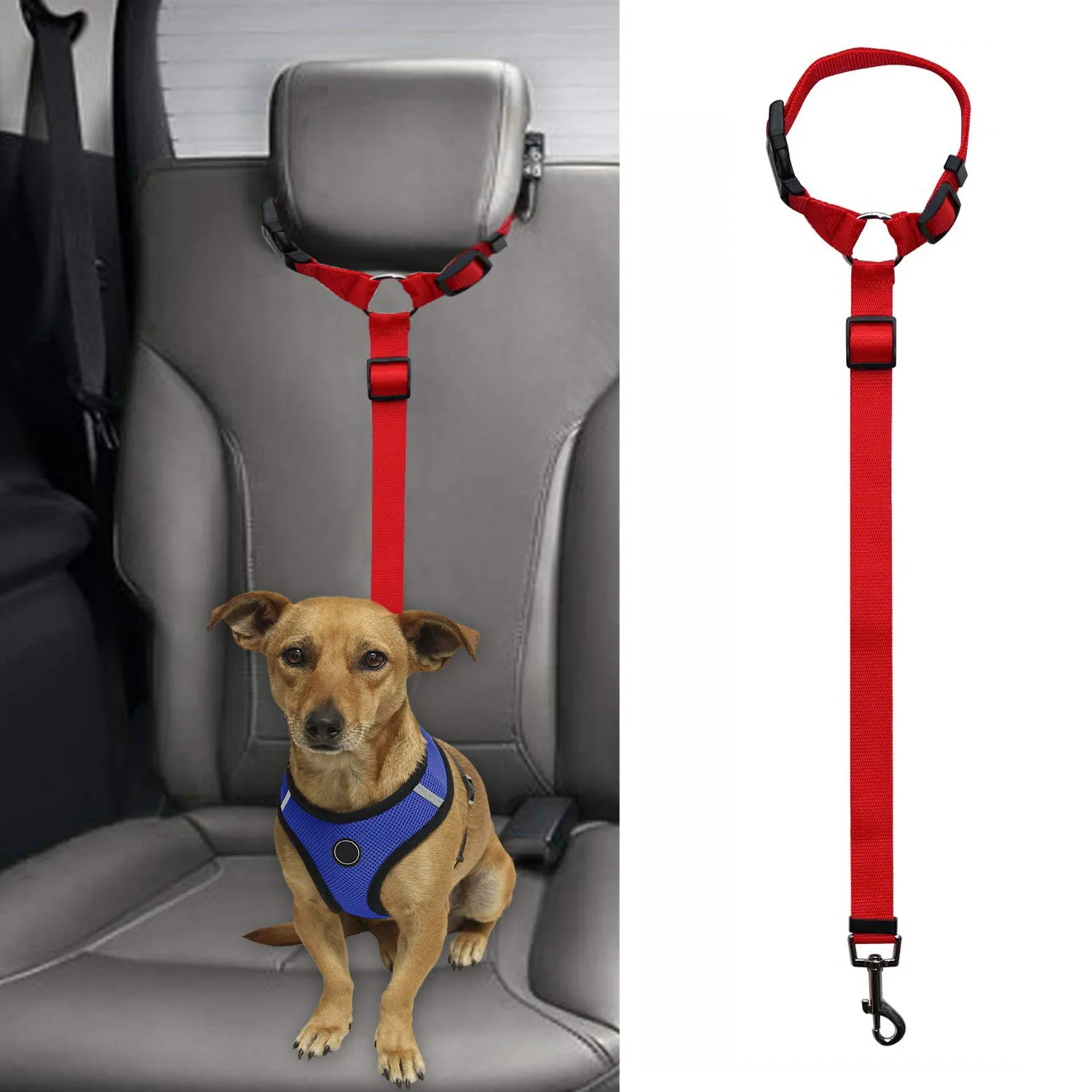 Dog Cat Safety Seat Belt Strap Car Headrest Restraint Adjustable Nylon Dog Restraints Vehicle Seatbelts Harness Dog Leash Lead