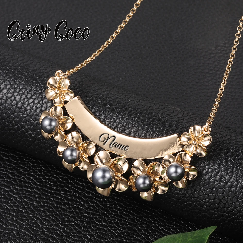 

Cring Coco Customize Name Necklace Hawaiian Personalized Custom Letters Pendants Necklaces Plumeria Pearl Pendant For Women Gift