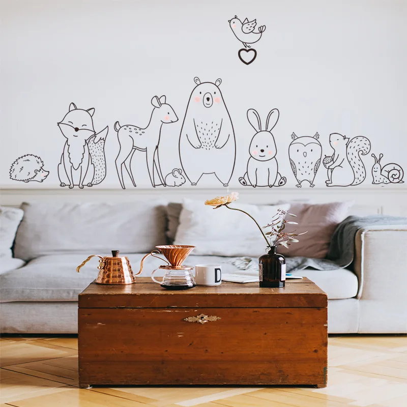 Cute Cartoon Animal Wall Stickers Self-adhesive Dog Print Wall Decals for Kids Room Living Room Wallpaper Home Decoration