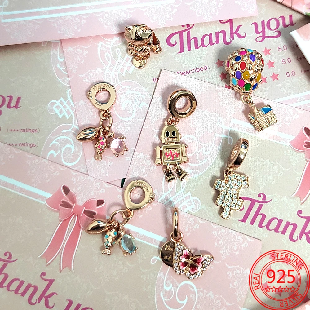 Классические блестящие подвески в виде сердца цвета розового золота подходят