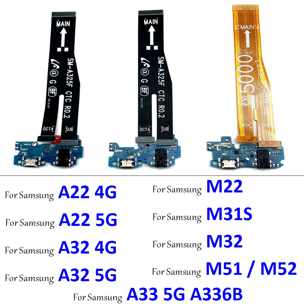 

USB Repair Charging Port Connector Board + Main Motherboard Flex Cable For Samsung A22 A32 4G A33 5G M22 M31S M32 M325F M51 M52