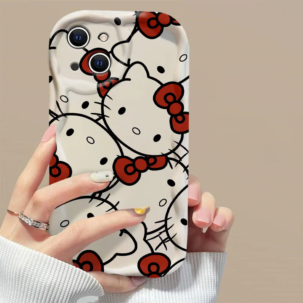 Мультяшный чехол Hello Kitty с объемными волнами для iPhone 15 14 13 12 11 Pro Max Mini X XR XSMAX 8 7 6S Plus