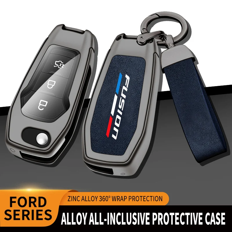 

New Auto TPU Zinc Alloy Key Case Bag For Ford FIUSION Logo Car Key Chain Car Metal Key Shell Car Interior Decoration Accessories
