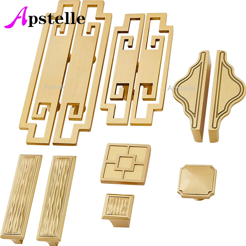 

Apstelle Solid Brass New Chinese Gold Drawer Pulls Kitchen Cabinet Handles Wardrobe Knobs and Handles Furniture Decor Hardware