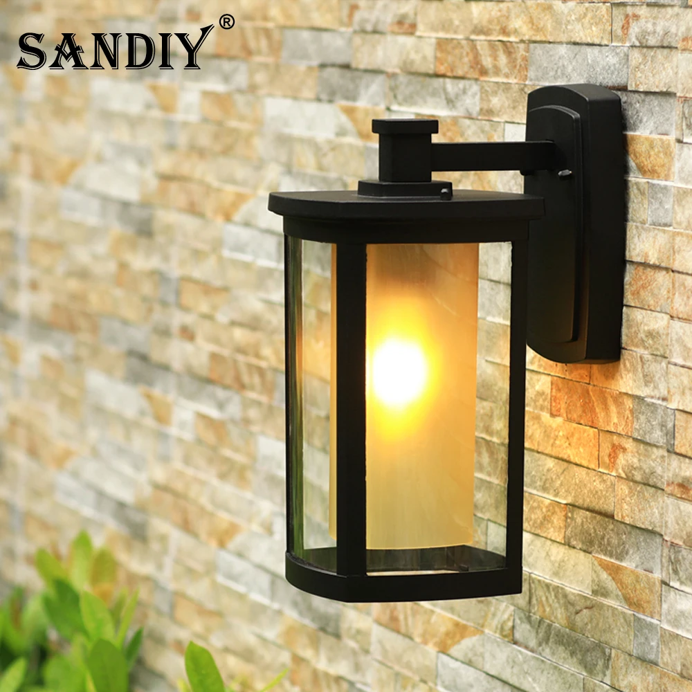 SANDIY Outdoor Porch Light Modern Wall Lamps Waterproof Vintage Led Lighting for House Gate Patio Aisle Exterior Sconce Black