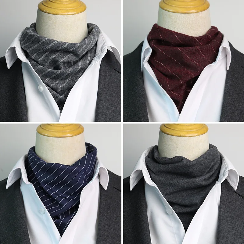 

60*60CM Luxury Men's Paisley Striped Formal Cravat Self British Style Gentleman Set for Wedding Party