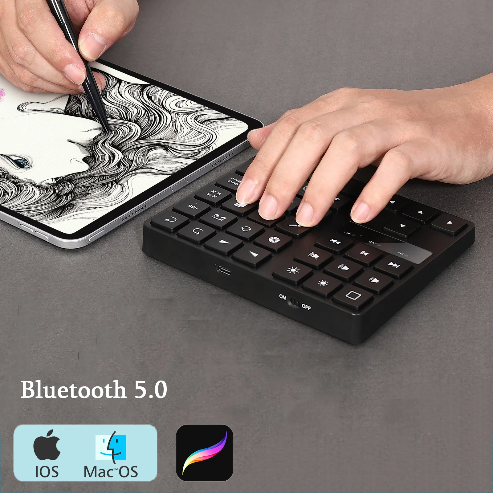 Bluetooth 5.0 Mini Keyboard Rechargeable Wireless Drawing Keypad Portable Compatible Procreate Keyboard For iPad Apple IOS Mac