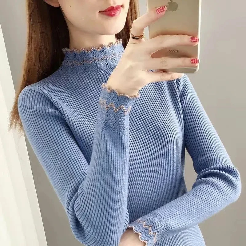 

2022 Autumn Women Sweater Turtleneck Knitted Ribbed Pullover Sweaters Long Sleeve Casual Knitwear Slim Jumper Soft Pull Femme