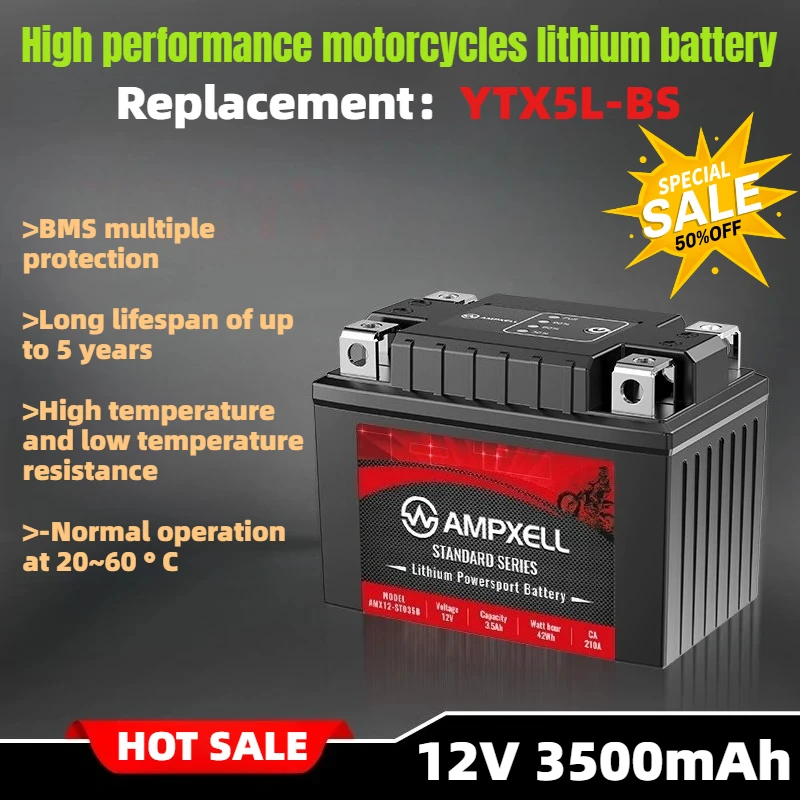 Фото Литиевая батарея для мотоцикла 12V 3500MAH 42Wh ST035B, замена батареи YTX5L-BS для Honda Jog i100, Fuxi AS125, Little Princess №1