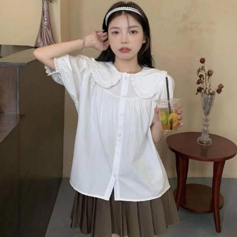 Женская летняя блузка с коротким рукавом свободного покроя