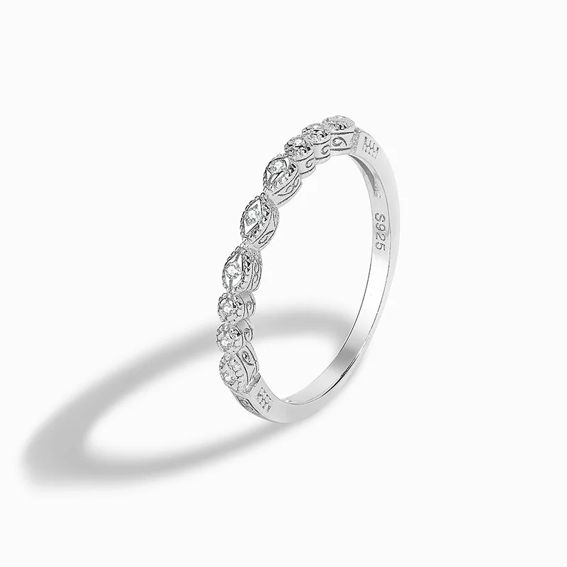 Europe and the United States S925 sterling silver white zircon curve wave tail ring silver delicate high quality women's ring