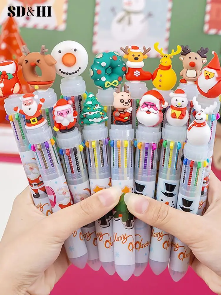 

10 Colors Cute Christmas Ballpoint Pen Cartoon 0.5MM Ball Pen Office School Writing Supplies Novelty Pen Station