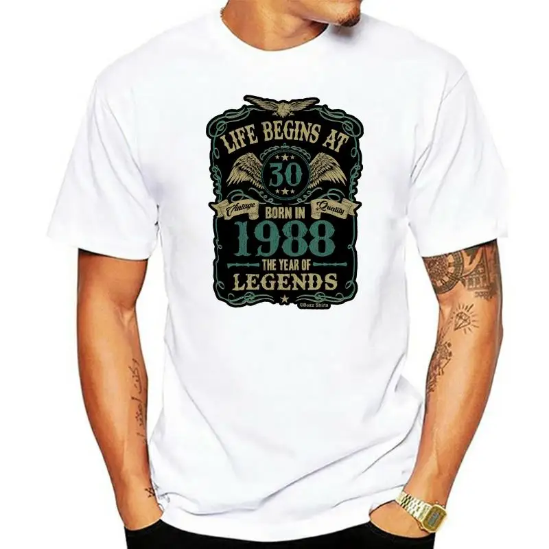 

2023 Fashion Summer Style Life Begins At 30 Mens T-Shirt BORN In 1988 Year of Legends 30th Birthday Gift Tee shirt