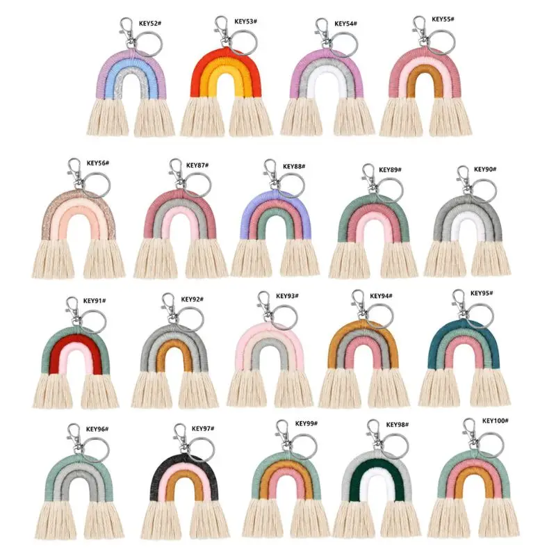 

Weaving Rainbow Keychains Women Handmade Key Holder Keyring Macrame Bag Charm