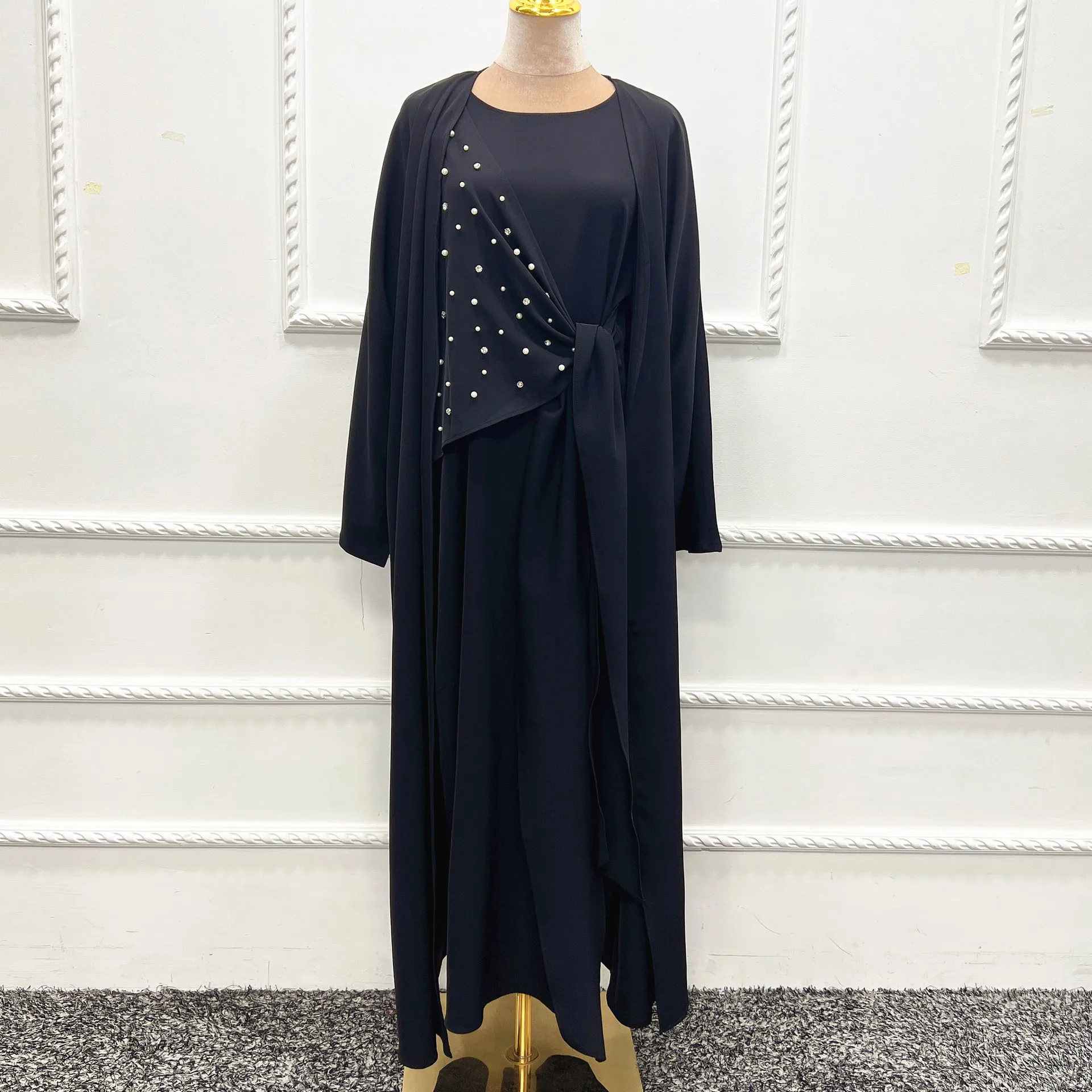 2022 Middle East Dubai Solid Two-piece Set Muslim Fashion Turkish Dresses Islamic Modest Clothing Muslimischen Sets