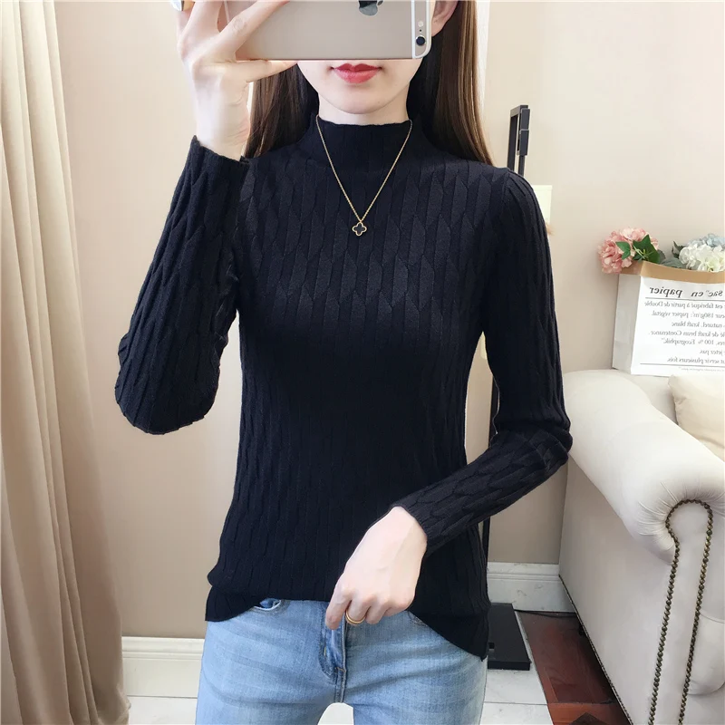 

MEXZT Harajuku Half High Collar Solid Knitted Sweaters Women Fashion Autumn Slim Y2k Pullovers Fashion Female Casual Korean Top