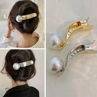 french style metal pearl hairpin back of the head girls temperament duckbill clip elegant shark clip headdress hair accessories