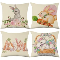 cute rabbit linen cushion cover solid color dream carrot rabbit flower living room sofa bed cushion cover home decor wholesale