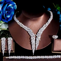 threegraces sparkling cubic zirconia 4pcs silver color bridal wedding party dinner jewelry set for women dress accessories tz744