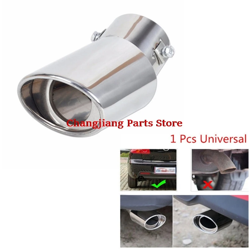 1pc High Quality Car Exhaust Muffler Tip Round Pipe Universal Chrome Exhaust Tail Muffler Tip Pipe Silver Stainless Steel 140mm