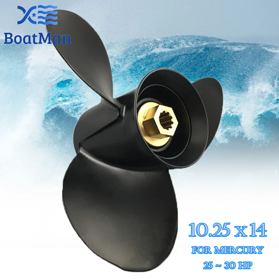 BOATMAN Boat Propeller 10.25x14 for Mercury Outboard Engine 25HP 28HP 30HP 4 Stroke 10 Tooth Spline  Aluminum Boat Accessories