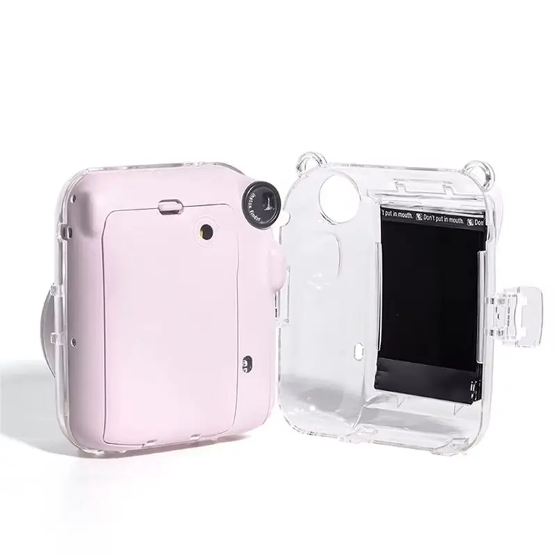 DT51 для камеры Fujifilm Instax Mini 12, прозрачный защитный чехол из поликарбоната с плечевым ремнем и набором наклеек, розовый. (art.: 3920dcf00a53d) - 3920dcf00a53d