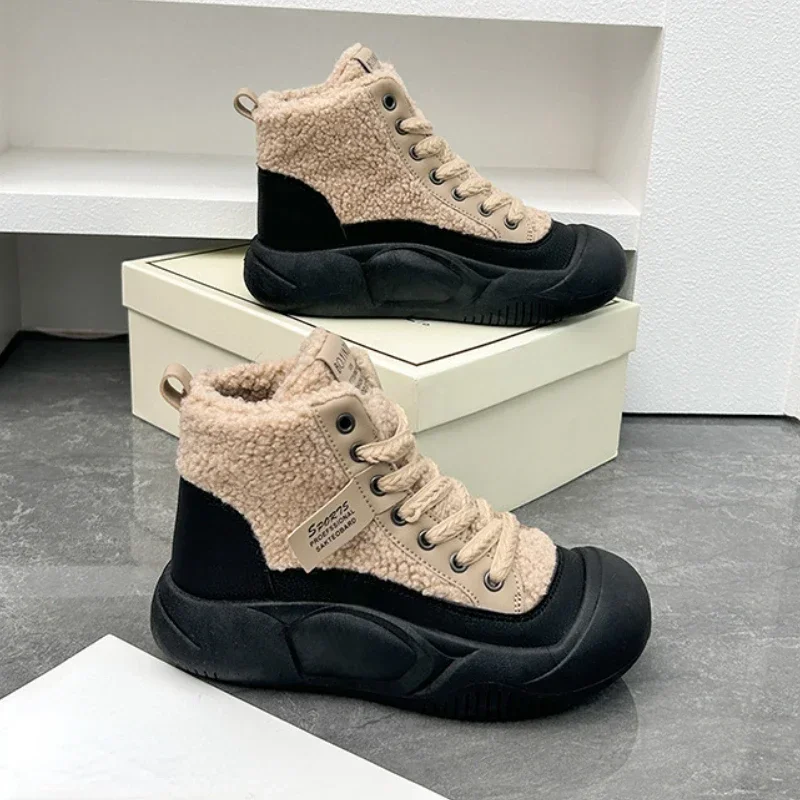 

Женские зимние ботильоны, Новые повседневные спортивные теплые кроссовки для скейтборда, женские плюшевые ботинки на платформе, обувь для снега, Botas De Mujer