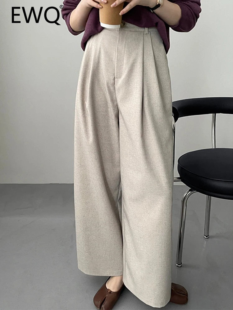 

EWQ Minimalism High Waist Linen Pants For Women Solid Straight Wide Leg Trousers Casual Female Clothing 2023 Autumn New 26D5488