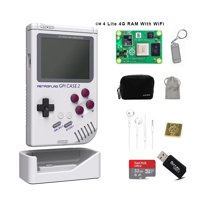 

Retroflag GPi CASE 2 Deluxe Edition with Dock Carrying Bag 3.0" LCD 4000mAh Rechargeab Battery for Raspberry Pi CM4 Lite/eMMC