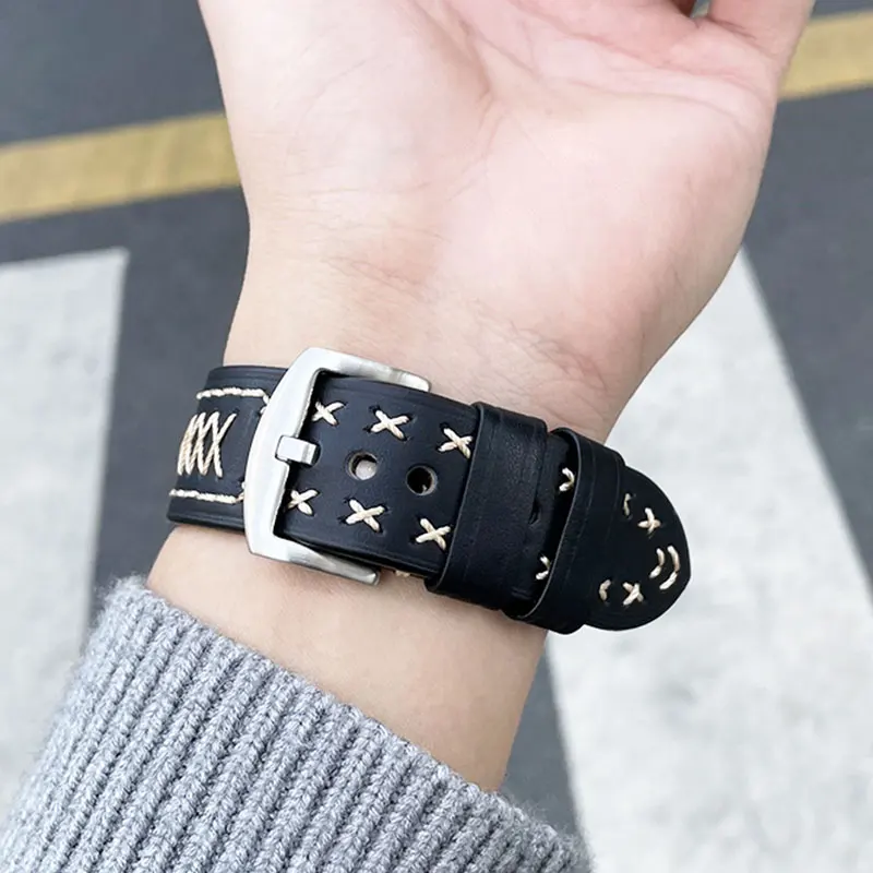 Hand stitched leather strap for apple watch band 40mm 44mm 42mm iWatch band 38mm 41mm 45mm correa apple watch serie 7 6 5 4 3 SE