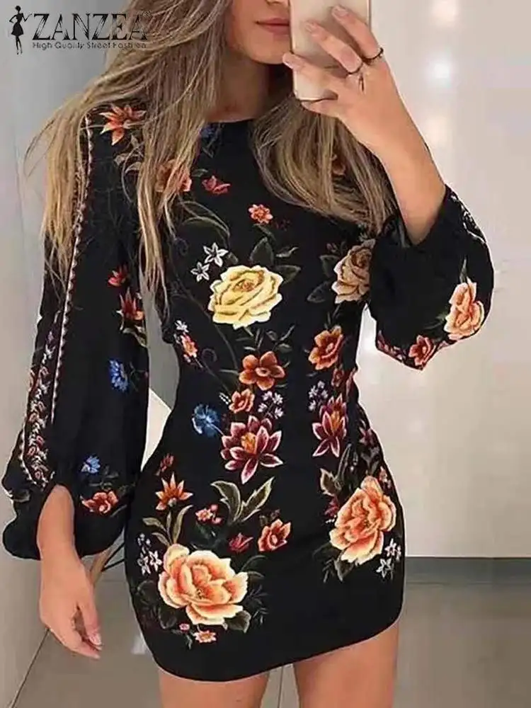 

ZANZEA 2022 женское пикантное мини-платье с воротником-стойкой, элегантные вечерние облегающие платья, женское офисное платье с длинным рукавом,...