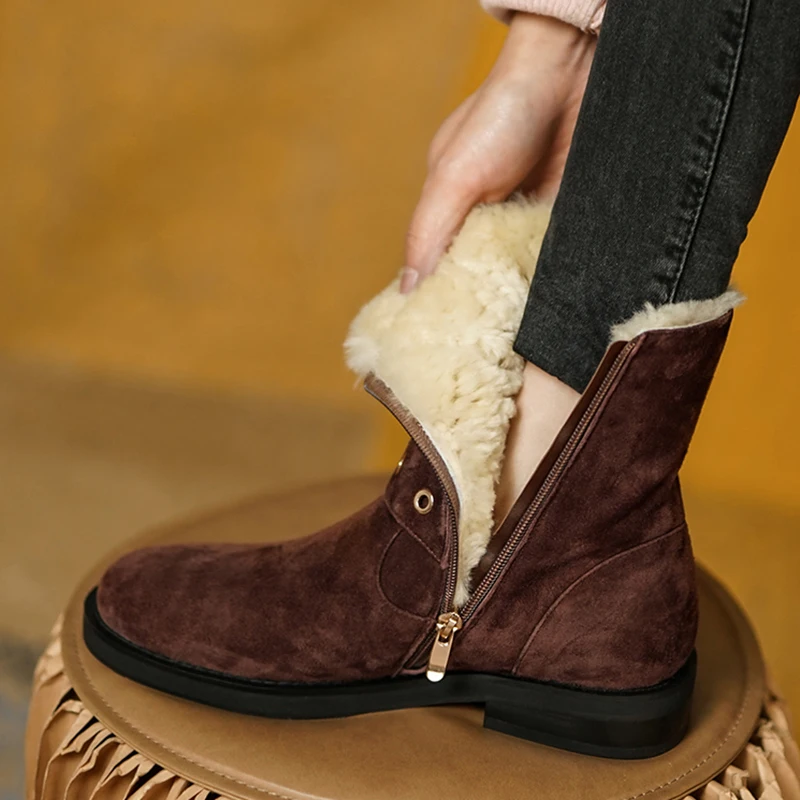 

Sheep Suede New Women Snow Boots Bukle Strap Women Paltform Shoes Warm Thick Wool Woman Winter Boots Casual Ladies Ankle Boots